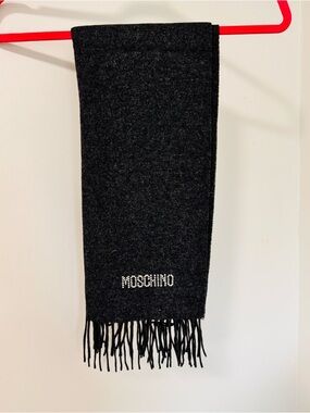 Moschino Black Rhinestone Logo Fringe Scarf